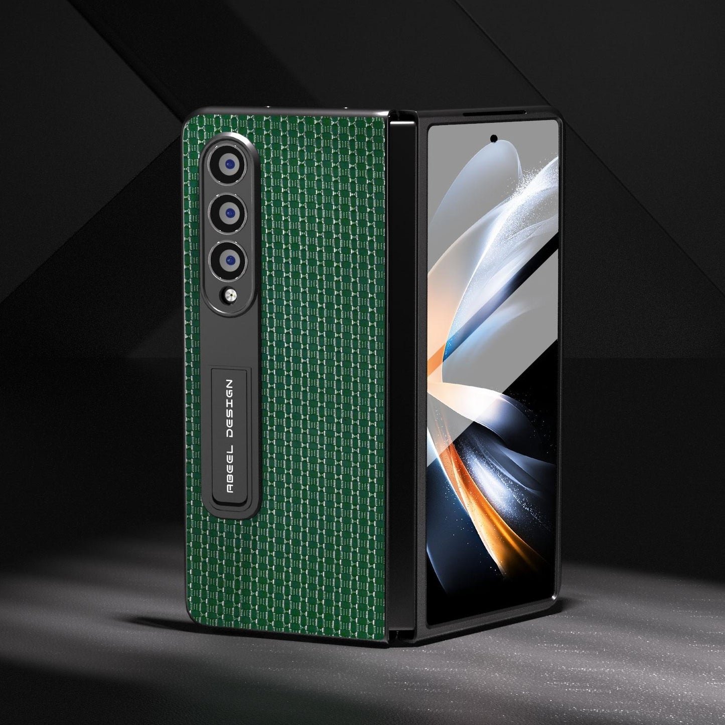 NNEDSZ Premium Leather Phone Case With Holder For Samsung Galaxy Z Fold 4 / 5G - Luxury Design - Night Green