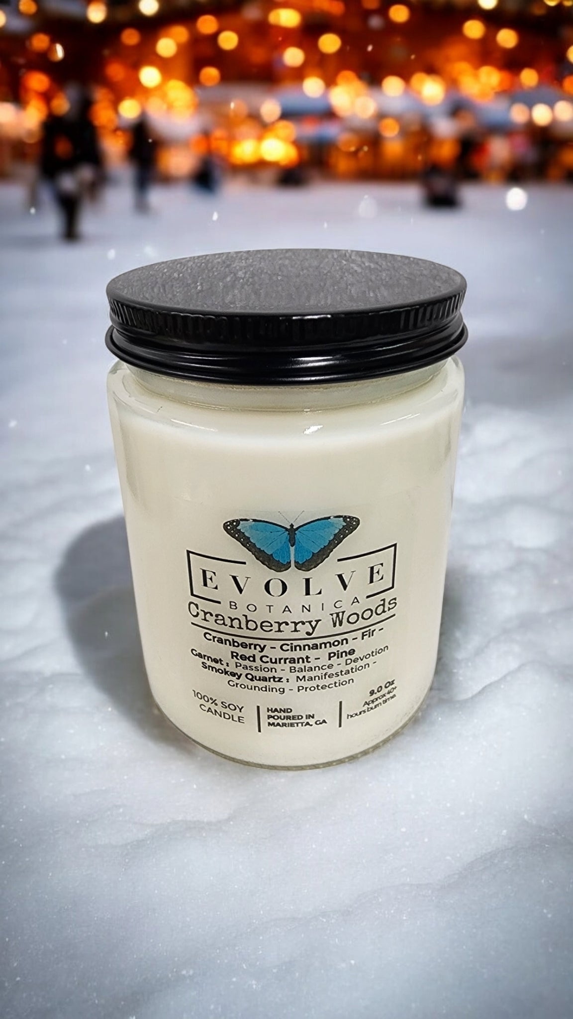 Classic 9oz Jam Jar Crystal Soy Candle - Cranberry Woods (Garnet & Smokey Quartz)