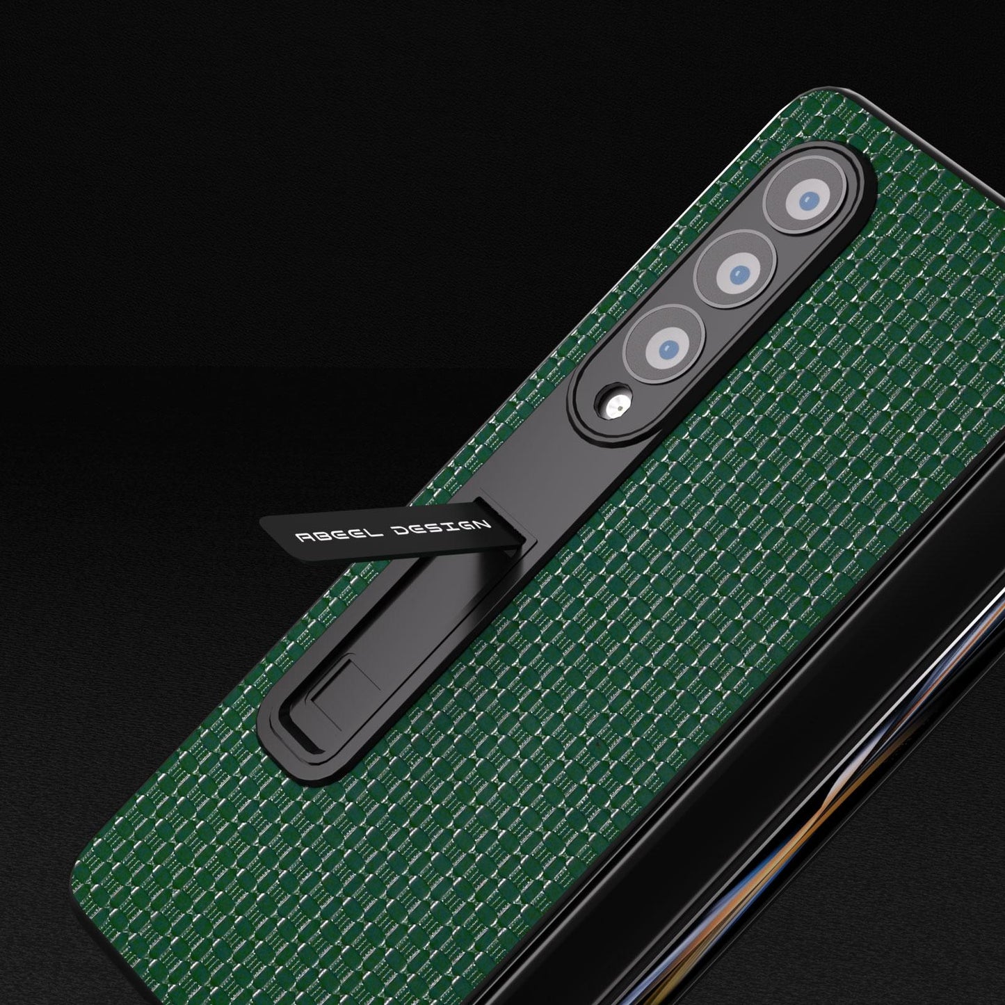 NNEDSZ Premium Leather Phone Case With Holder For Samsung Galaxy Z Fold 4 / 5G - Luxury Design - Night Green